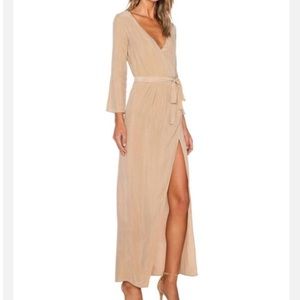 Again Beige Bianca Lurex Wrap Casual Maxi Dress